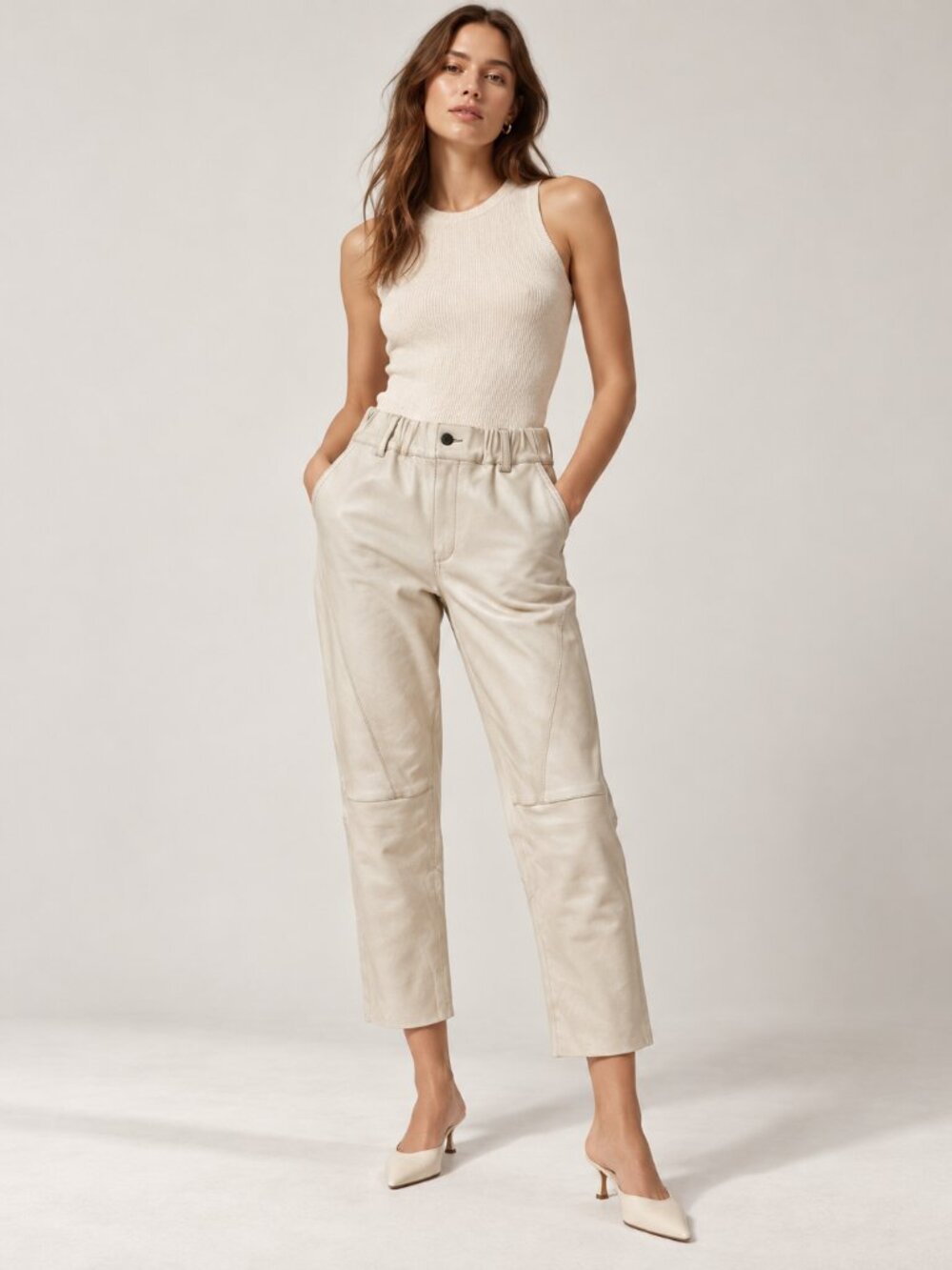 MON&PAU Lamb Leather Cropped Straight Leg Pants